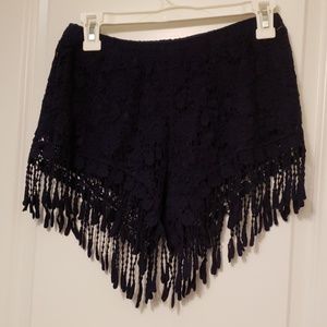 Crochet fringe Navy Shorts NWT